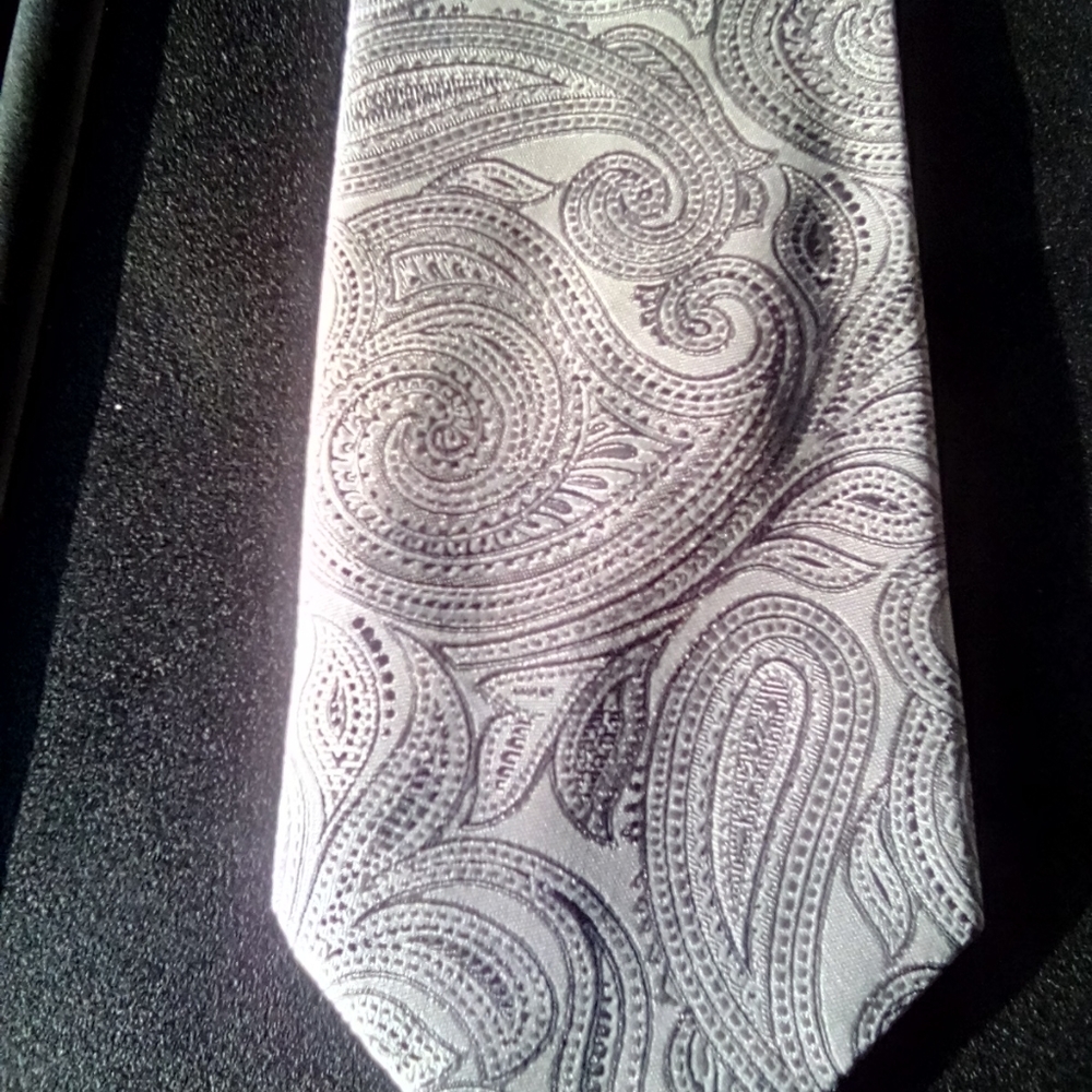 Lorenzoum White & Silver Paisley 100% Silk Tie
